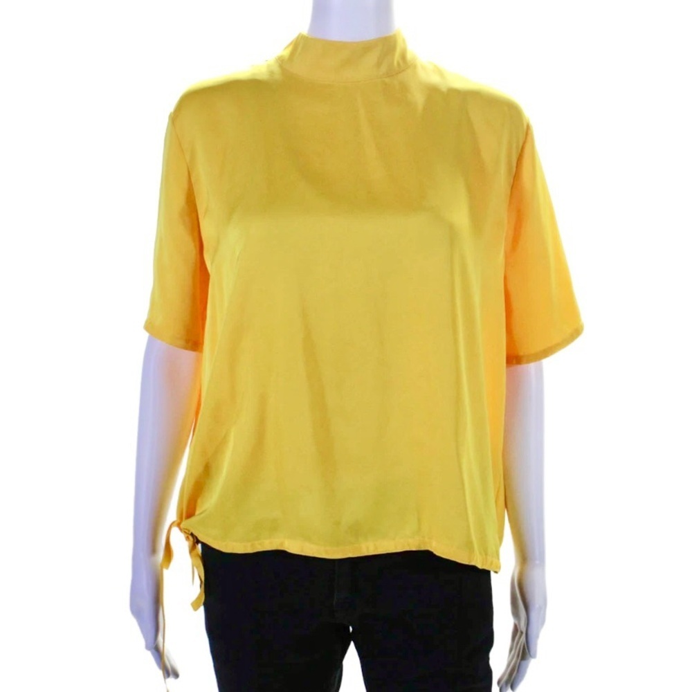 Mira Mikati Women’s Short Sleeve Top in Sunny Yellow with Pom Poms Size Small